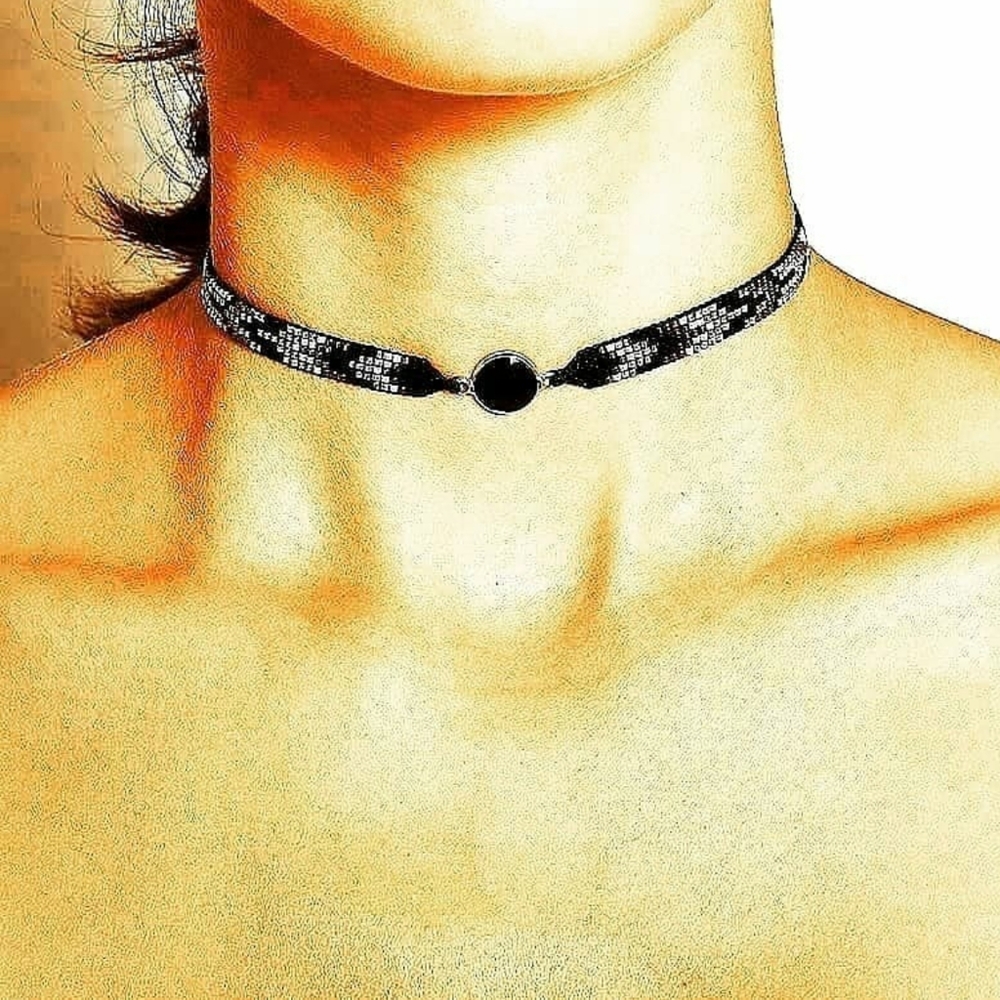 Mishky Choker Necklace Handmade Glass Bead  Gold